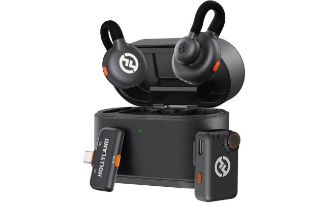 Hollyland Lark M2S Mini Wireless Microphone System, Camera RX+Type-C RX, for Camera/iPhone/Android/Laptop, Titanium Clip, 300m Range, 20 Hz - 20 kHz Frequency Response - Black